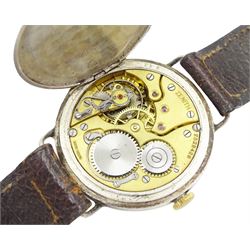 Zenith early 20th century silver manual wind wristwatch, No. 2529426, Roman numerals with subsidiary seconds dial and red 12 o'clock marker, Glasgow import marks 1938, on brown leather strap