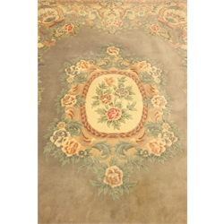  Large Chinese washed woollen rug carpet, pale blue ground with traditional floral design, 371cm x 276cm  