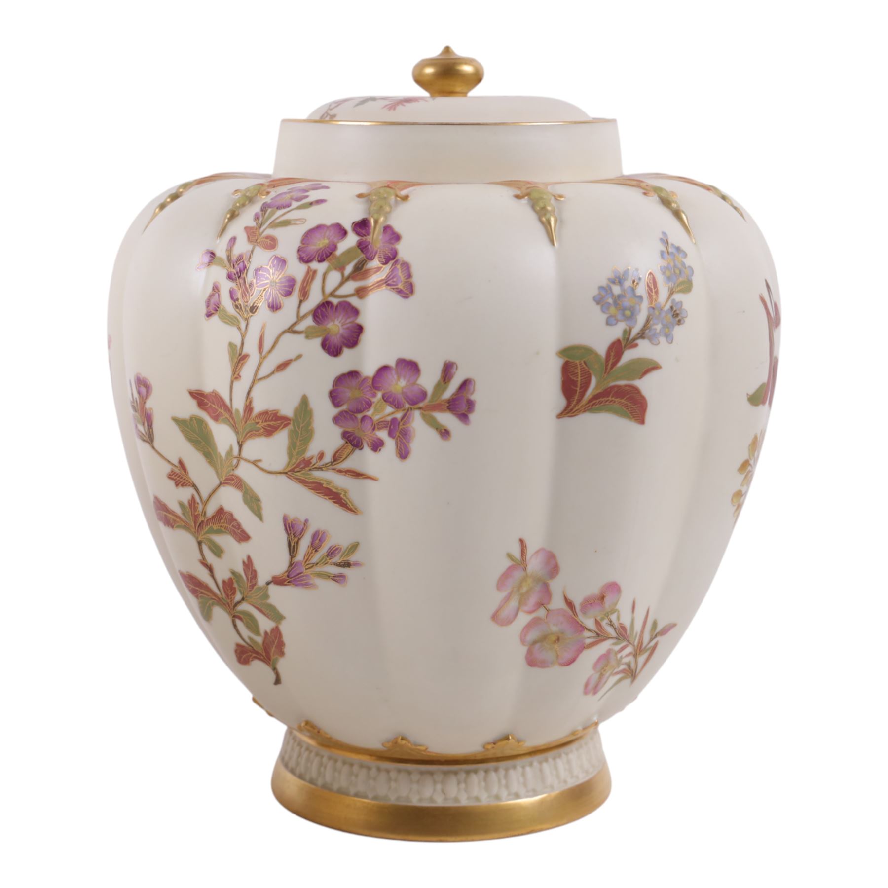 Royal Worcester pair of blush ivory jar and covers, painted with floral sprigs and gilding detail, with price mark beneath and numbered 1312,  H28cm