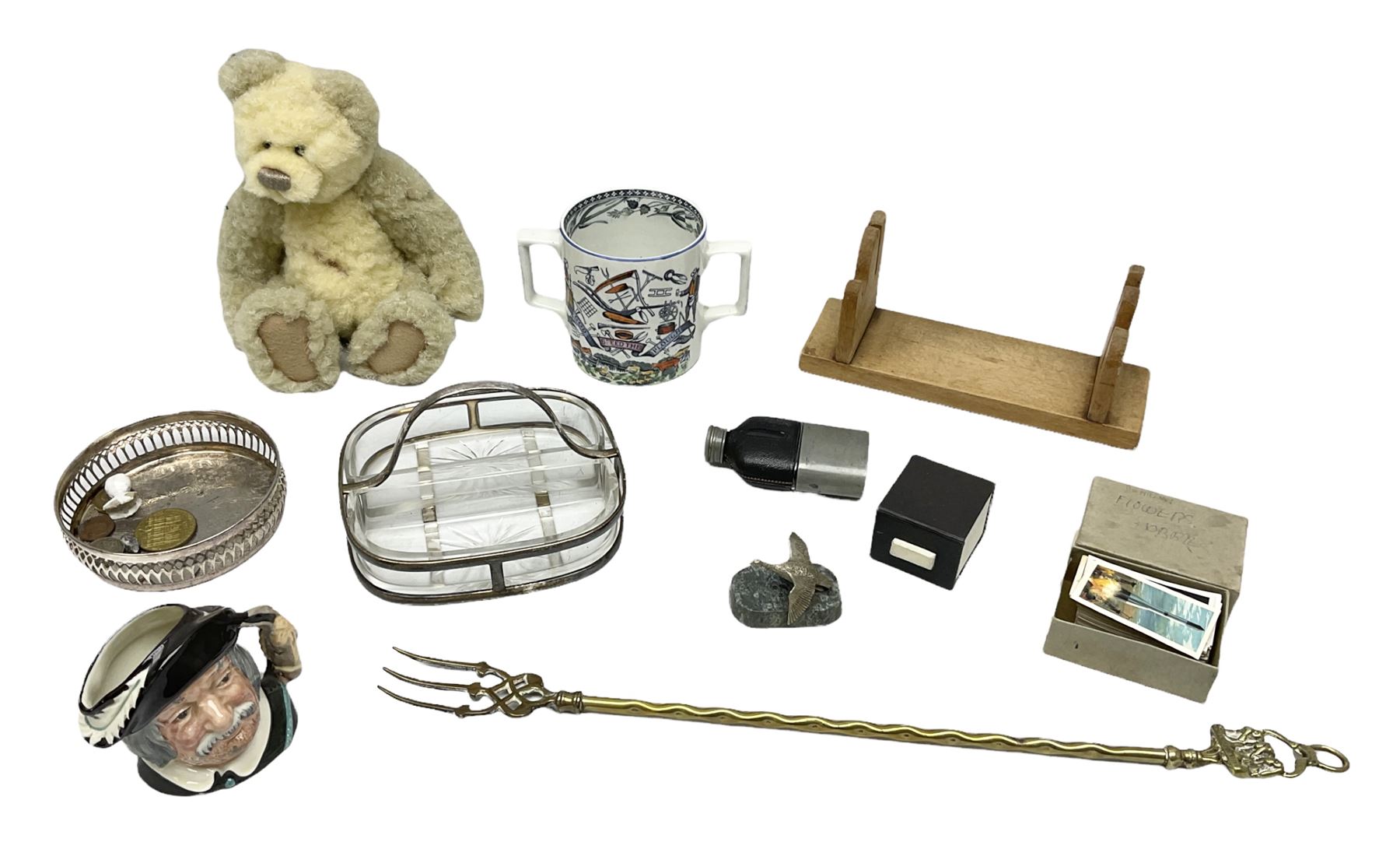 19th century 'God Speed the Plough' Harvest loving cup, together with  Royal Doulton Sanch Panca character jug no. D6461, Charlie Bear Megan and other collectables  