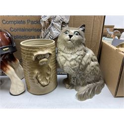 Royal Doulton Persian cat figure no 1867 designed Albert Hallam, Shire horse figure, Pretty Ugly Pottery vase, framed prints, other ceramics etc in two boxes