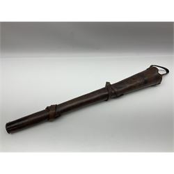 19th century telescopic hunting horn, the bell engraved 'The Beaufort', with makers mark Kohler & Son, makers, 61 Victoria Street, Westminster (from Covent garden) London, in a leather sheath, horn full extended L91cm 