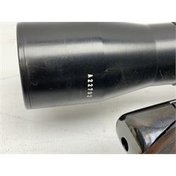 30-06 Steyr-Mannlicher Model M bolt-action rifle, the 61cm hammer forged barrel with side safety, double set trigger and lift-out rotary magazine, walnut stock with chequered pistol grip and fore-end and additional soft leather cheek piece, Pecar Berlin Champion 8 x 45 telescopic sight with quick release mounts, serial no.204791 L111cm FIREARMS CERTIFICATE REQUIRED OR RFD