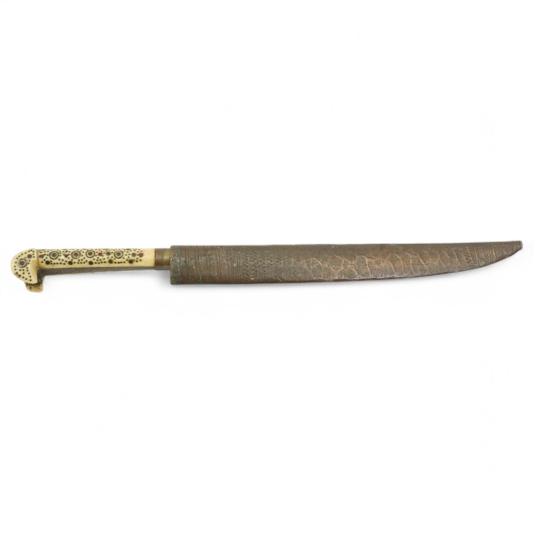 Nepalese kukri with engraved blade, bone hilt and jewelled scabbard and an Eastern dagger with decorated bone hilt (2)