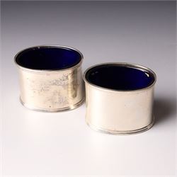 Victorian silver baluster mustard pot with engraved decoration London 1844, pair of silver oval salts and matching mustard  Birmingham 1918 and a circular mustard pot