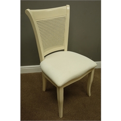  Set four cream finish dining chairs with cane backs and upholstered seats  