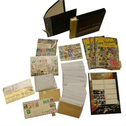 World stamps including United States of America, Paraguay, South Africa, Zanzibar etc, housed in various albums or folders and loose, in one box