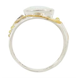 Silver and 14ct gold wire, single stone opal ring, stamped 925