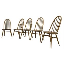 Ercol - set if five (4+1) elm and beech 'Windsor' dining chairs, high hoop and stick back, on tapering splayed supports united by H stretchers 