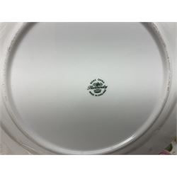 Hammersley Queen Anne pattern, part tea and dinnerwares, to include six dinner plates, five side plates, six soup bowls, teapot, covered sucrier, six teacups and saucers, etc together with six matched dessert plates (40)