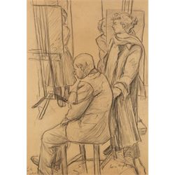 Dame Laura Knight (Staithes Group 1877-1970): A Drawing Lesson, pencil drawing signed twic...