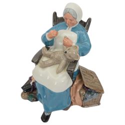 Six Royal Doulton figures including Teatime HN2255, A Stitch in Time HN2352, The Cup of Tea HN2322 etc 