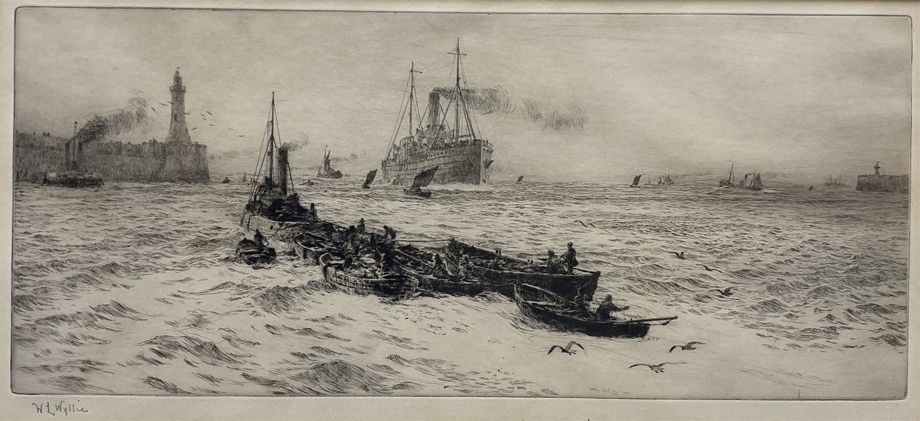 William Lionel Wyllie RA RBA RI RE NEAC (British 1851-1931): Tynemouth, drypoint etching signed in pencil 18cm x 39cm