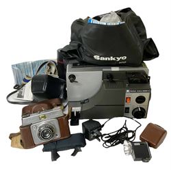 Sankyo Dualux-2000H projector, with cover, together with two vintage camera cases, etc