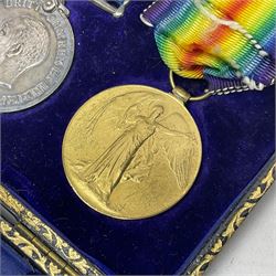 WWI pair of medals comprising British War Medal and Victory Medal awarded to 12-1379 Pte. H. Marshall York and Lanc. R.; both with ribbons in display case; and WWII 1939-1945 Star