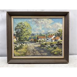 E Charles Simpson (British 1915-2007): 'Sawdon Ryedale', oil on board signed, titled and dated Summer 1986 verso 29cm x 37cm
