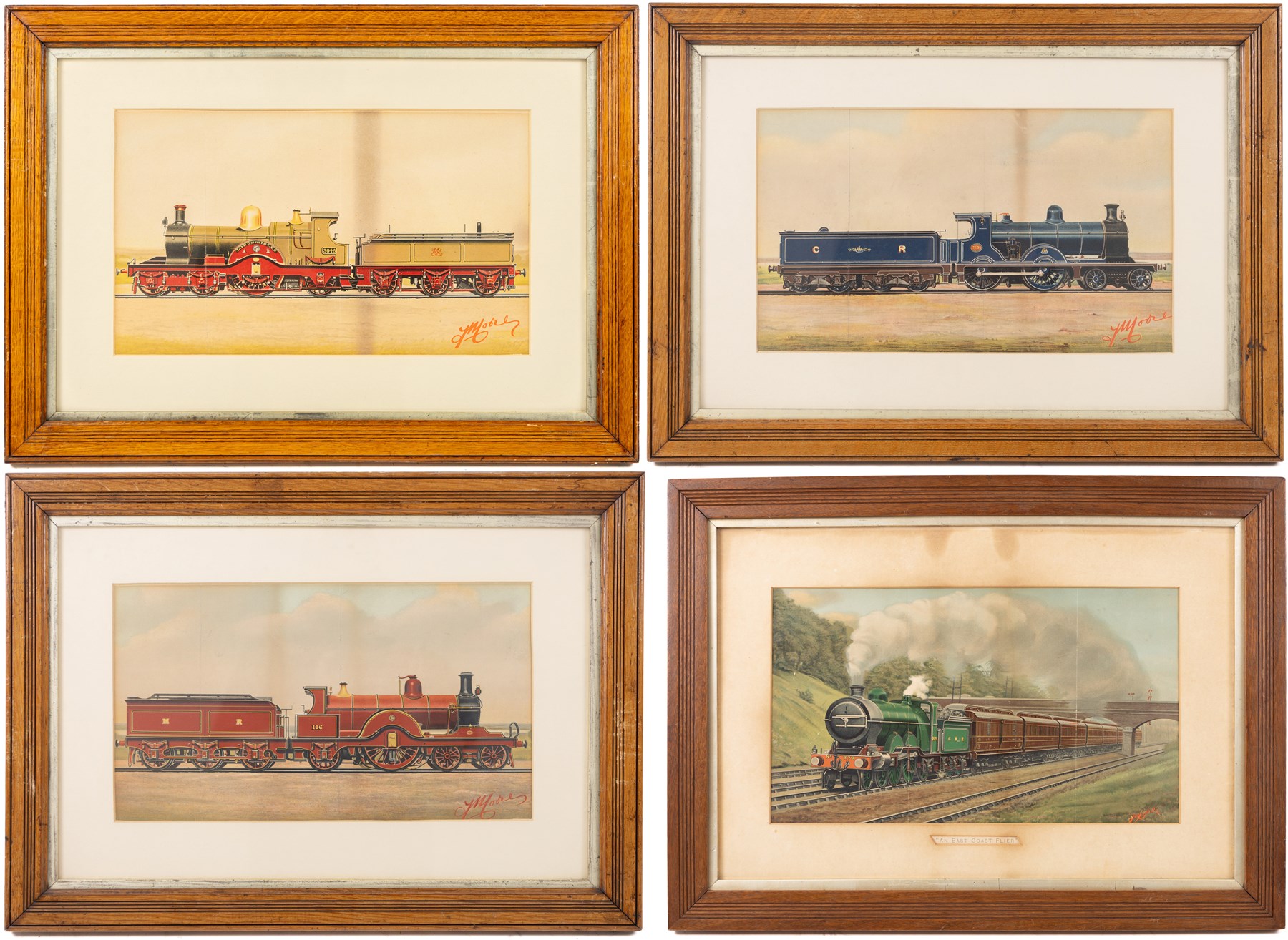 After Edwin Thomas Rudd (British 1861-1940): An East Coast Flier, Great Western Railway no. 3047 'Lord of the Isles', Midland Railway no. 116 and Caledonian Railway no. 769, four coloured prints max 21.5cm x 37.5cm (4)