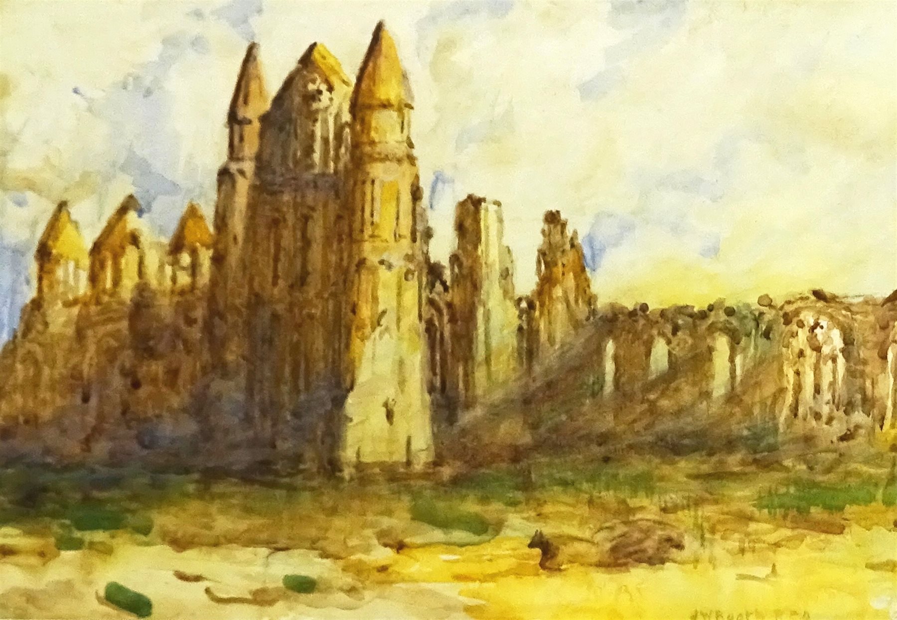  James William Booth (Staithes Group 1867-1953): Whitby Abbey, watercolour signed 25cm x 36.5cm  

