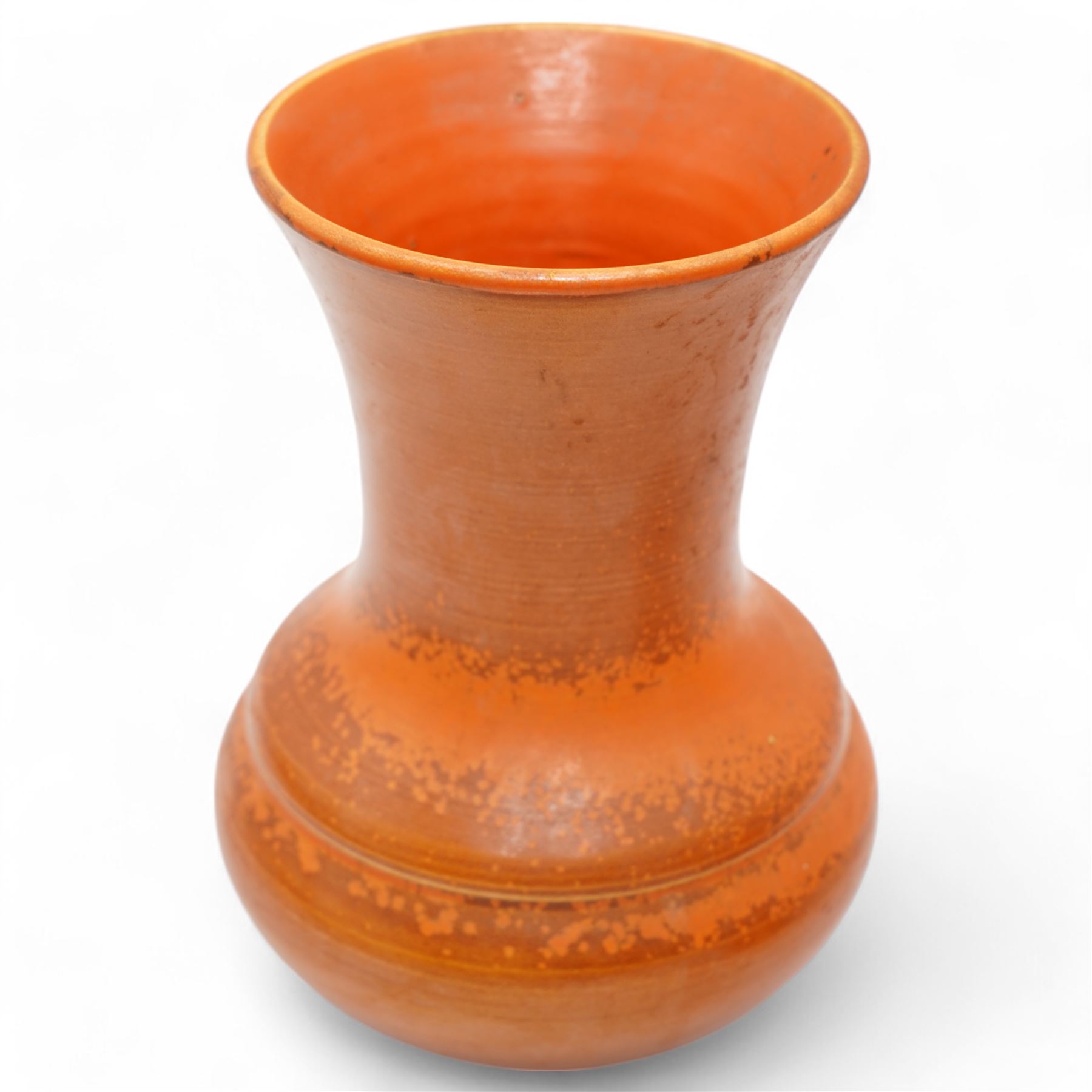 Collection of Pilkington Royal Lancastrian mottled orange vases, impressed marks to base, largest H17cm (3)