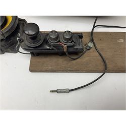 Three RAF light switches, together with military oxygen canister, batteries, gages etc  