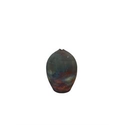 Raku fired studio pottery baluster vase, having copper fumed surface, signed to base, H22cm