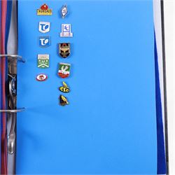 Rugby league enamel badge collection, from clubs including Leeds Rhinos, Lancashire Lynx, Leigh Centurions, London Broncos, Trafford Borough,Toulouse,  Belle Vue Rangers, Carlisle, Nottingham City Outlaws, housed in two folders, (approximately 280)