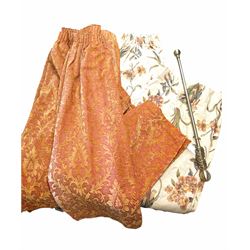 Two pairs of matching John Lewis lined chenille curtains, each curtain 183cm drop x 163cm wide and 135cm drop x 163cm wide; quality single door curtain 206cm drop x 190cm wide and an adjustable rail