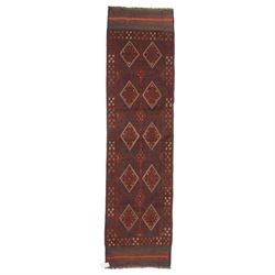 Afghan Meshwani runner, hand-knotted wool pile, indigo ground decorated with a vertical se...