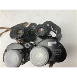 Nine cased pairs of binoculars to include Lieberman & Gortz 12x50, Frank Nipole 8x56, Uniscope, Hoya mark II 8x40, Porst 8x56 etc
