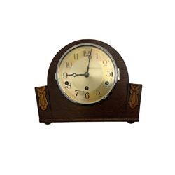1960's Westminster chiming mantel clock and brass cased ships clock on an oak mounting board