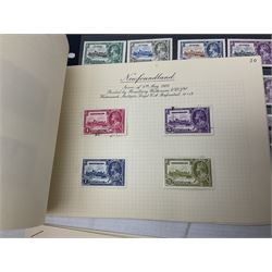 King George V 1910-1935 Silver Jubilee stamps, including Antigua, Basutoland, Cayman Islands, Fiji, Nyasaland, Jamaica, St Helena, Seychelles, Swaziland, St Lucia, British Guiana etc, housed on pages and stockcards 