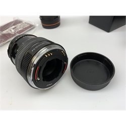 'Zenza Bronica SQ-B' camera fitted with 'Zenza Bronica Zenzanon-PS 1:28 f=80mm' lens, 'Zenza Bronica Zenzanon-PS 1:4 f=150mm' lens and 'Zenza Bronica Zenzanon-S 1:35 f=50mm' lens, with an instruction booklet