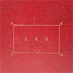 Victorian scrap book intricately worked with scraps heightened in watercolour with crests, military subjects and others on sixty five pages