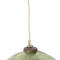 Late 19th century pale green glass witches ball, metal hanging pendant, D28cm