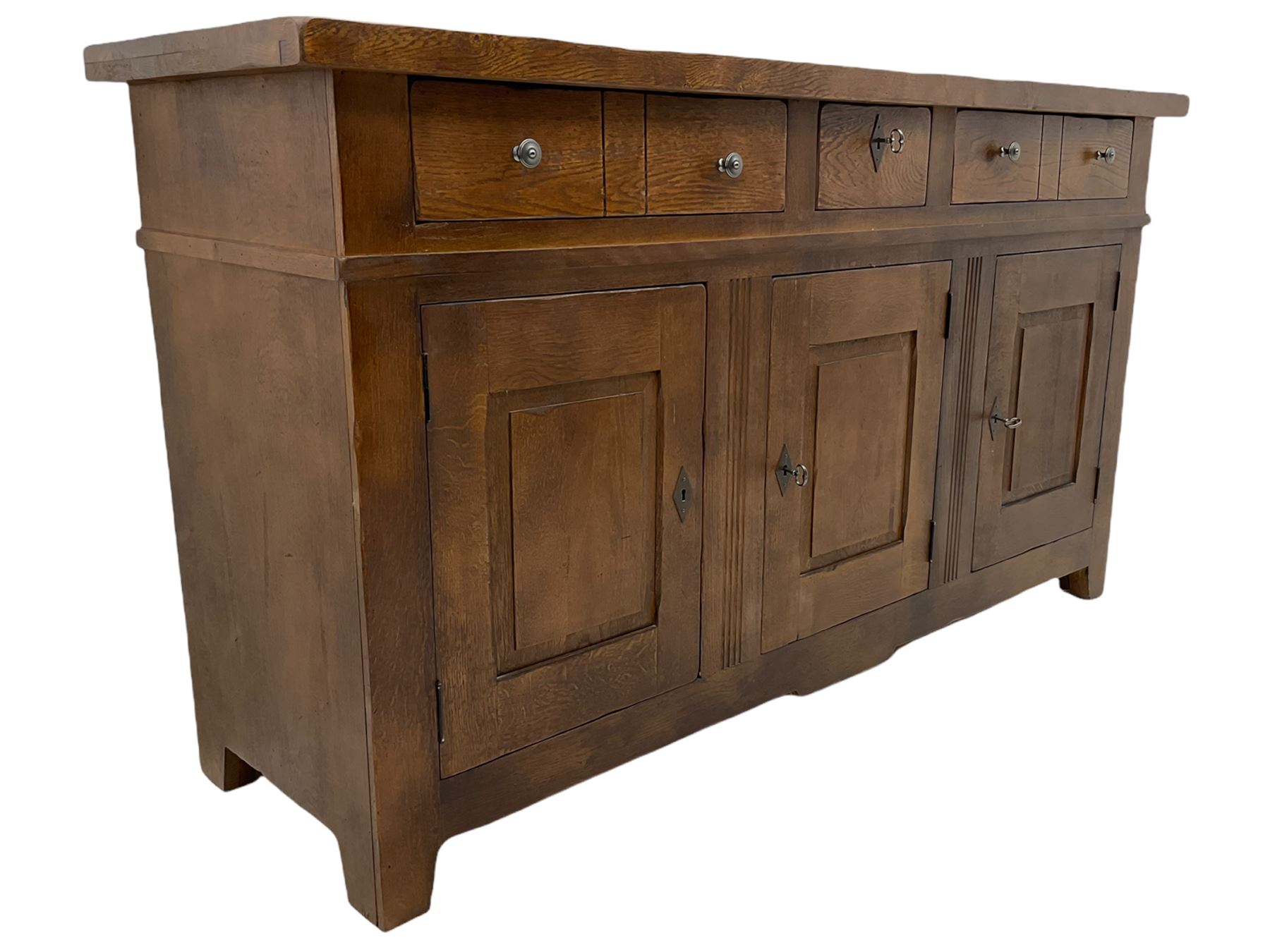 Antix French oak sideboard, fitted with three drawers and cupboards