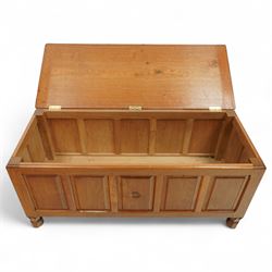 Wrenman - blanket chest, double hinged top, with signature Wren carving from the workshop of Robert Hunter