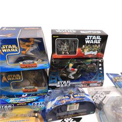 Star Wars action figures, including three Hasbro Concept figures Chewbacca, Luke Skywalker and R2-D2 & C-3PO, four Hasbro figures Anakin Skywalker, Jango Fett, Royal Guard and Silver Anniversary R2-D2, two Hasbro Holiday Edition sets, Gentle Giant Bust Ups Bounty Hunters, Hasbro Customs Boba Fett's Outlaw Chopper, The Kenner Collection Darth Vader, two Galoob Micro Machines X-Ray Fleet packs and four Micro Machines Action Fleet vehicles, all boxed or carded