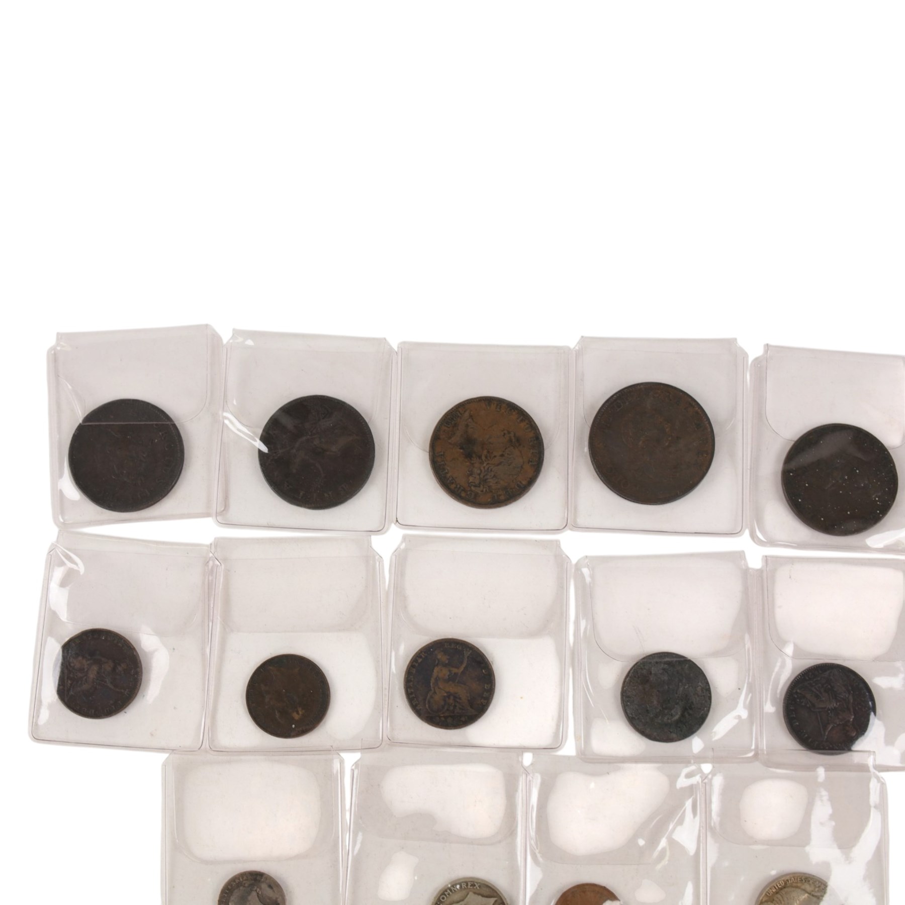 Mainly Great British coins, including George III 1799 and 1806 half pennies, Queen Victoria 1842 silver Maundy fourpence, etc