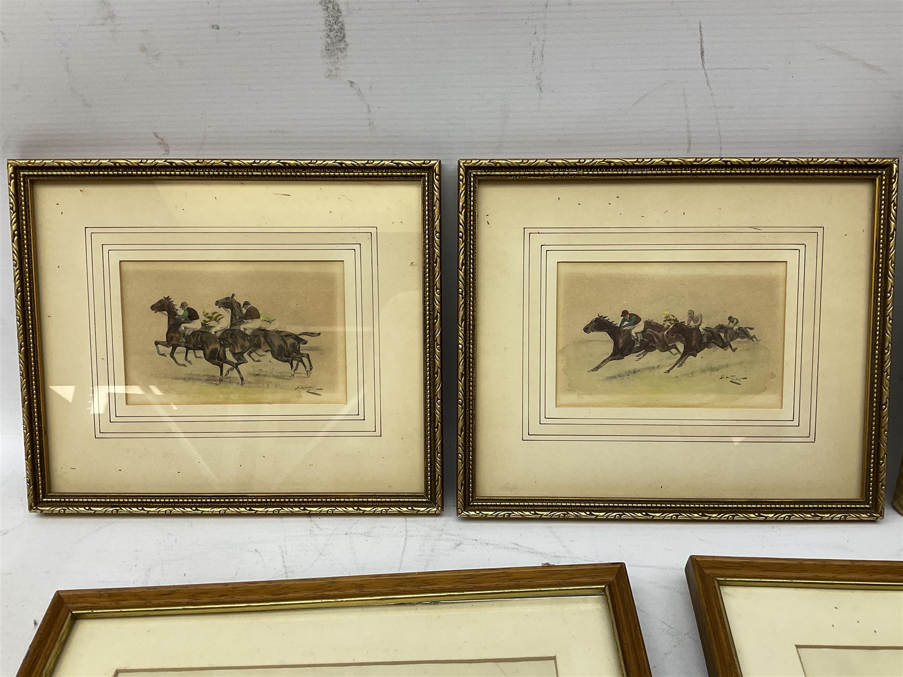 Edmund Dulac's Picture book for the French Red Cross, together with four framed and glazed hand coloured equestrian prints, in one box