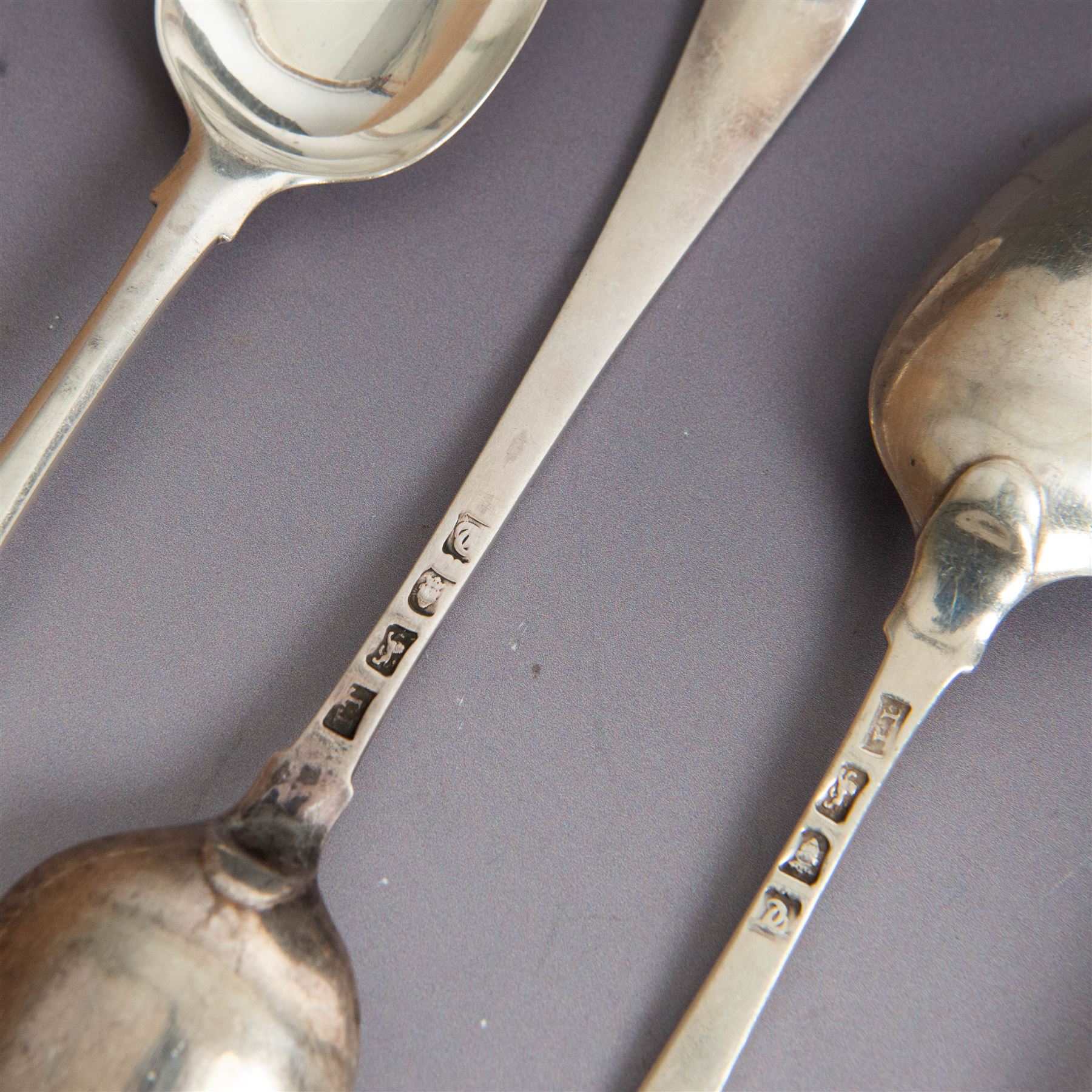 Set of six George III silver Old English pattern table spoons, each engraved with a phoenix crest, bottom struck hallmarks for Thomas Tookey, London 1774