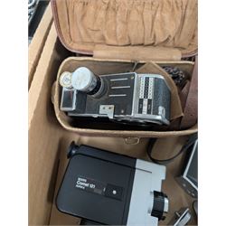 Collection of vintage cine cameras, including Bolex Paillard B8L, Mansfield Holiday Meter Matic, Quarz, Bell & Howell Autoset, Sankyo Super Micro, Canon Demi C, Agfa Movexoom, etc
