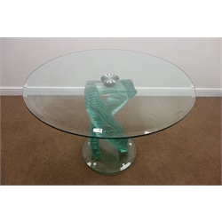  Circular glass table with double staggered twisting columns on base, D106cm, H78cm  