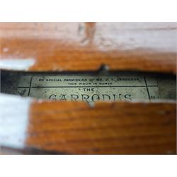 Early 20th century French Mirecourt violin with 35.5cm two-piece maple back and ribs and spruce top; bears label 'The Garrodus Violin H & Co No.1587 Anno 1912' L59cm overall; in modern fitted case with bow