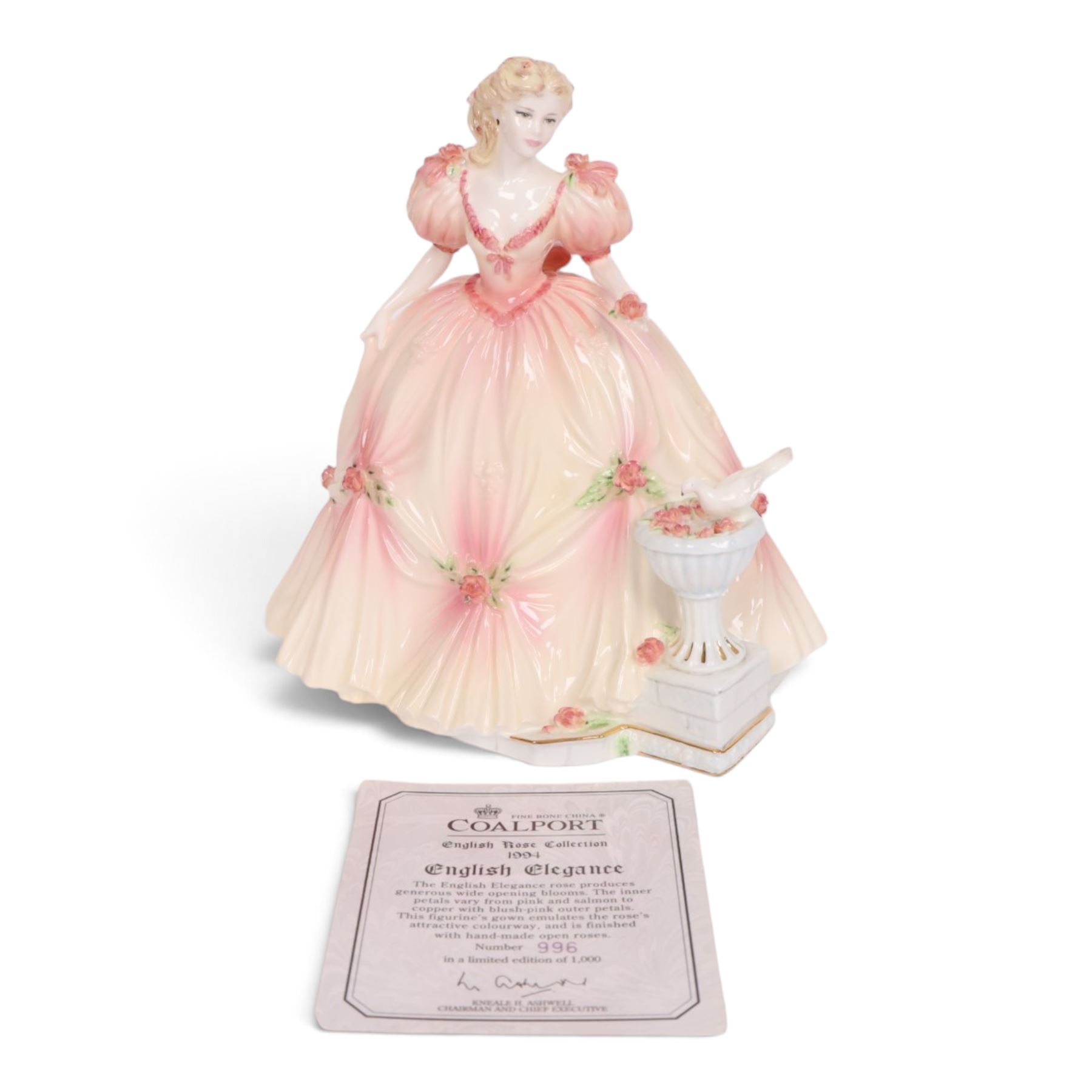 Coalport English Rose Collection : 1994 English Elegance, No. 996 of 1000, with certificate, H21cm