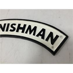 Arched cast iron Cornishman sign, L48cm