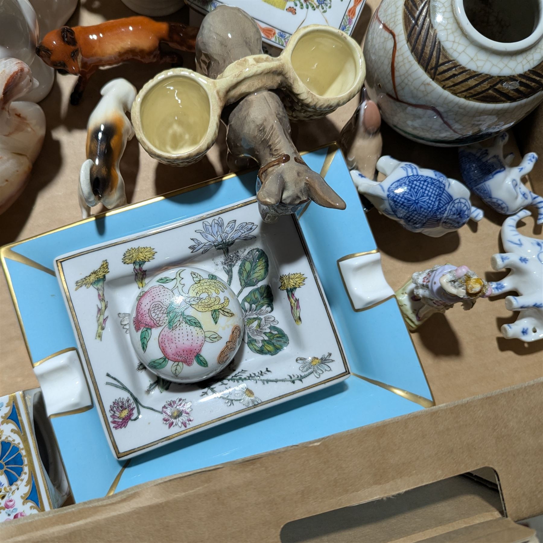 Wedgwood jasperware, Chinese carved soap stone bookends, two Chinese ginger jars, Beswick etc in two boxes
Provenance: from the Kirkham Hall estate 