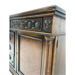 Early 20th century French walnut sideboard, fitted with six drawers and two cupboards