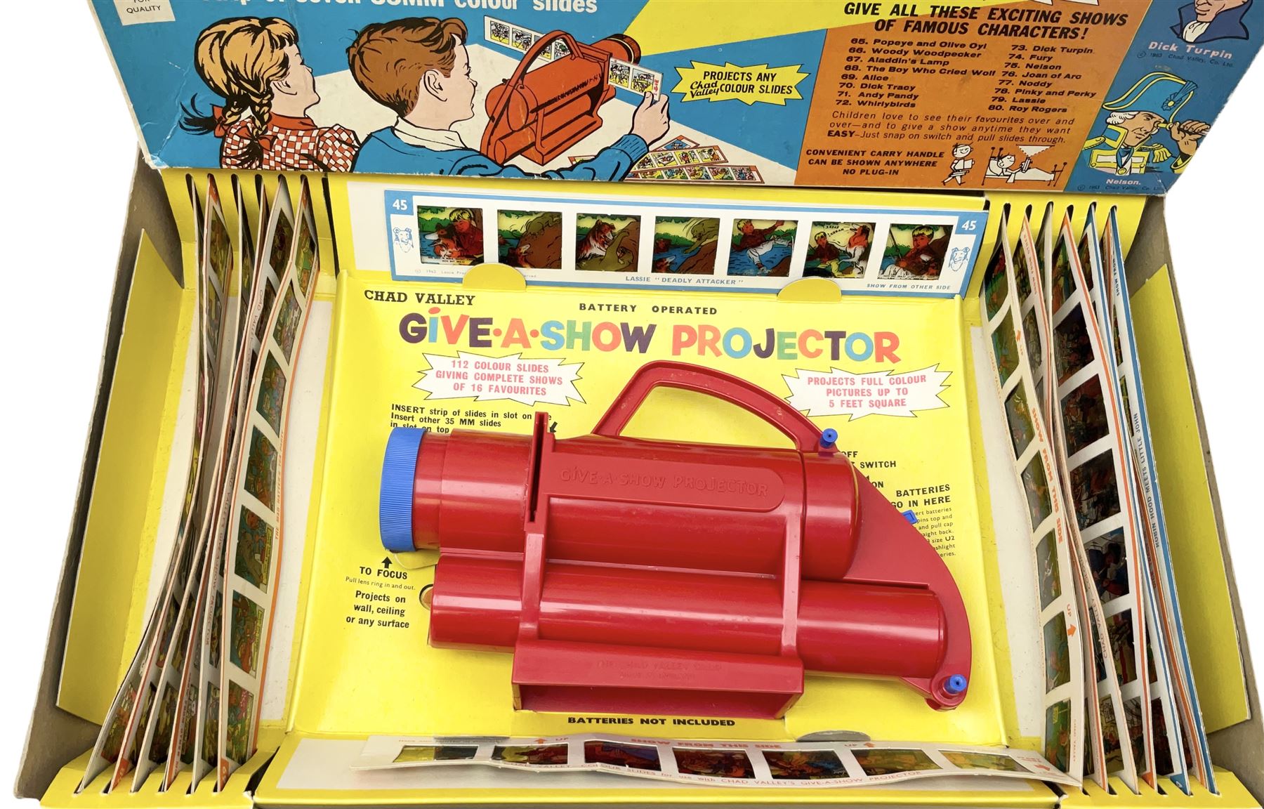 Chad Valley battery operated Give-A-Show projector, boxed with quantity of slides; and two extra boxes of slides Sets J & K (3)