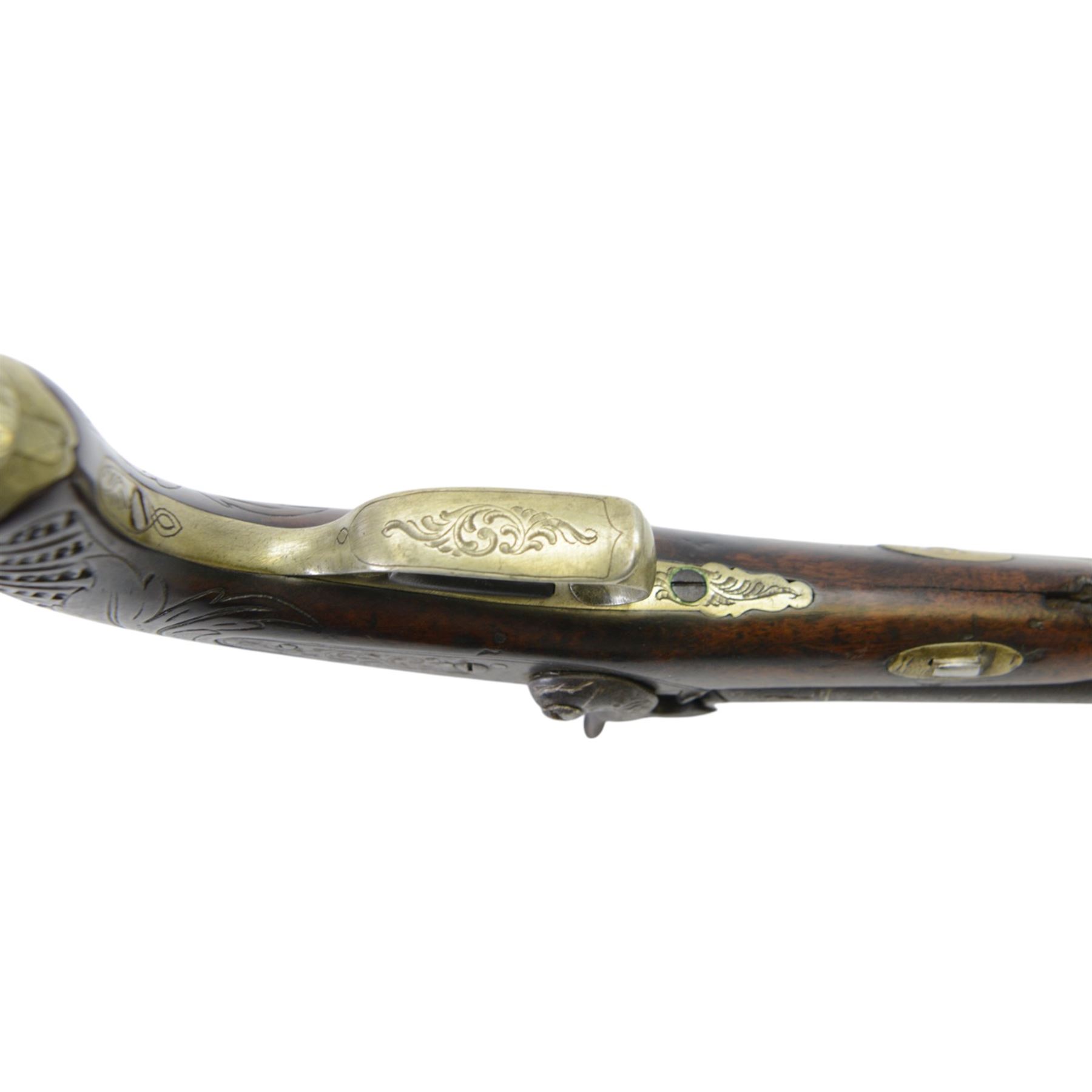 Mid-19th century french double-barrelled percussion pistol the side by side 10 mm cal. barrels, with rib marked 