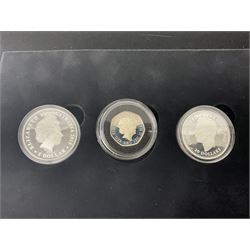 Two silver proof coin sets, comprising Queen Elizabeth II Isle of Man 2019 'D-Day Leaders' three two pound coin set and 2015 'Battle of Britain' set formed of Australian one dollar, UK fifty pence and Canada twenty dollars, both cased with certificates
